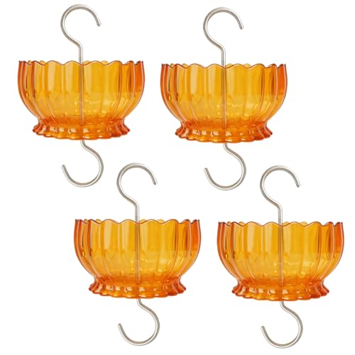 9oz Plastic Ant Moat for Hummingbird Feeder, 4-Pack Yellow Insect Guard | Stainless Hooks, Daisy Floral Buffer, Orange Transparent Nectar Protector, Water Barrier Blocking Bugs, 9 Ounce/270ml - color: Orange, size: 4PC/Pack
