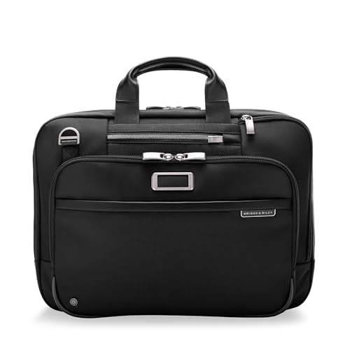 Briggs & Riley Medium Expandable Briefcase - Laptop Bag for Work & Travel, Briefcases for Men & Women, Includes Shoulder Strap, Self-Repairing Zipper, Fits up to 15" Computer - @work Collection, Black - color: Black, size: Medium Expandable Brief