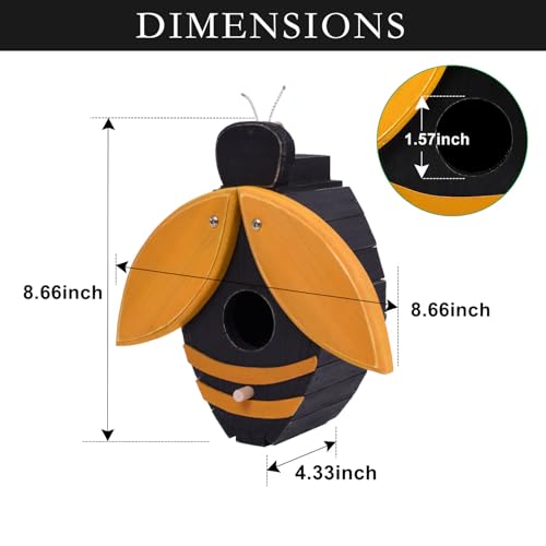 Bee Shaped Wooden Birdhouse - Handmade Bird Houses for Outside - Cute Bee Design for Garden Decoration