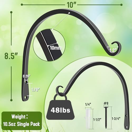 2 Pack 10 Inch Hanging Plant Bracket Wall Hooks Decorative Plant Hangers for Outdoor Hanging Bird Feeders, Wind Chimes, Plant Baskets, Black - color: Black-C, size: 10 Inch