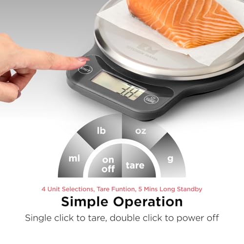 Kitchen Mama Q-Series Digital Food Scale, Metal Gray | 13.2 lb / 6000g Capacity, 1g Precision, Tare Function, Stainless Steel Platform, LCD Display - color: Metal Gray