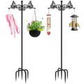 2Pcs Double Shepherds Hooks for Outdoor, 88" Adjustable Heavy Duty Bird Feeder Pole with 5-Prong Base & Butterfly Design, Shepherds Hooks for Garden Wedding Hanging Plant Lantern Wind Chime - color: Black-2