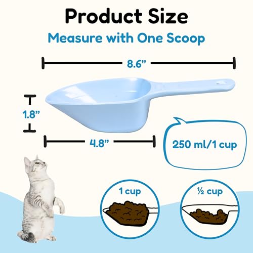 Dog Food Scoop 1 Cup, One Cup Measuring Cup, Food Grade Melamine Pet Food Measuring Scoop with 1/2&1/4 Cup Markings, Long Handle Food Scoop For Cat, Brid, Rabbit, Sturdy & Dishwasher Safe (Blue) - color: Blue
