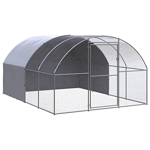 Large Chicken Coop 118x118x79 in Galvanized Metal Outdoor Run for Backyard with Sturdy Frame for Hens Ducks Modern Silver Design for Garden Homestead - color: Silver, size: 118.1 x 118.1 x 78.7 in. (W x L x H)