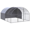 Large Galvanized Steel Chicken Coop 118x118x79 in Weatherproof Walk-in Poultry Run Hen House with Rectangular Frame for Backyard Farms, ranches and Gardens - color: Silver, size: 118.1 x 118.1 x 78.7 in. (W x L x H)
