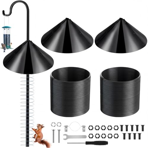 2 Set 19 Inch Squirrel Baffle and Squirrel Barrier Spring Device Metal Coil for Bird Feeder Pole, Outside Pole Mount Stopper & Bird House Guard for Outdoor Shepherd Hooks (Black) - color: Black