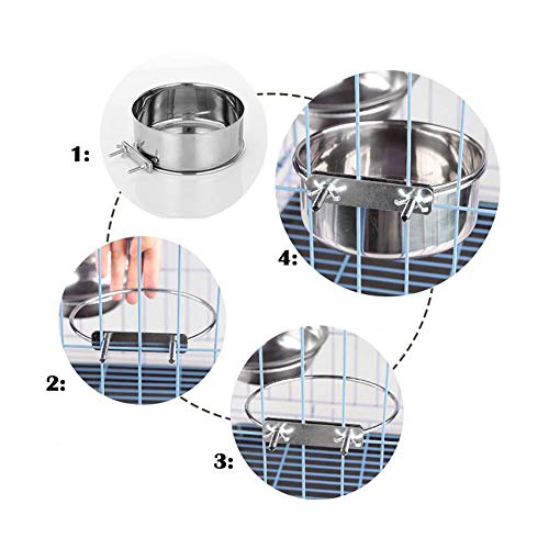 JiangYanus Stainless Steel Hanging Pet Bowls, Dog Crate Food and Water Bowl | Metal Coop Cups with Clamp Holder Detachable Cage Kennel Bowl Feeder Dish for Dogs Cats Birds Ferret Rabbit and Small Animals - color: 6.3" x 2.4"