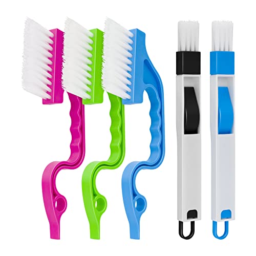 Window Track & Gap Cleaning Brush Set, 5 Pack Crevice and Groove Cleaner with 2 in 1 Brush and Mini Dustpan for Door Gaps, Blinds, Sliding Tracks and Kitchen Corners