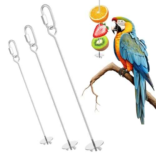 3 Pcs Bird Cage Food Holder, Stainless Steel Fruit Vegetable Skewer Bird Feeder for Cage Hanging Foraging Toys for Parrot Parakeet Small Animals Birds Cage Accessories