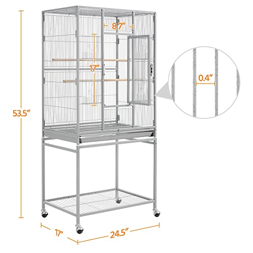 Topeakmart 53.5inch Height Large Bird Cage Extral Space Parrot Cage with Wooden Perch & Stand for Conures Parakeets Budgies, Light Gray - color: light gray