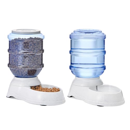 Amazon Basics Large Capacity Automatic Pet Water Dispenser and Gravity Feeder Set, Easy to Clean, 456.6fl.oz Food, 382.1fl.oz Water, Pack of 2 - size: Large, style: Waterer + Feeder