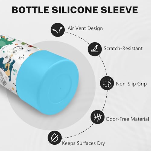 Dinosaur 18oz Water Bottle, with 2 Lids Handle, Insulated Sport Cup | 18oz Stainless Steel Travel Tumbler,Reusable Leak proof Anti Slip Boot Mug, Christmas Birthday Dinosaur Gift for Son - color: Dinosaur