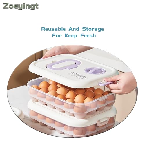 Egg Organizers for Refrigerator with Lids and Handle Home Kitchen Essentials Fridge Stackable Countertop Portable Clear Egg Containers Reusable and Storage for Keep Fresh -Pack of 2-