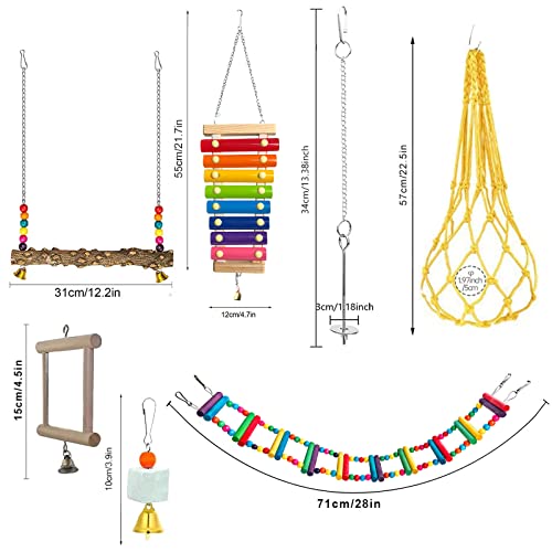 FANFX 7 Packs Chicken Toys Set, Chicken Xylophone Toys for Hens, Chicken Bridge Swing Toys, Chicken Mirror Toys,Chicken Pecking Toys and Vegetable Hanging Feeder for Chicken Coop