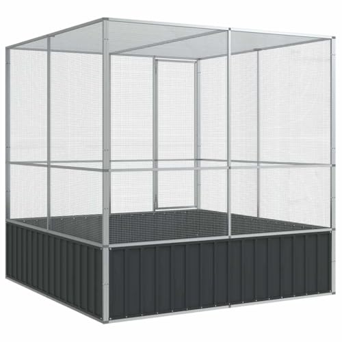 Large Bird Aviary Outdoor, 83" x 82" x 84" Galvanized Steel Chicken Coop Walk-in Parrot Cage, Heavy Duty Poultry Pen Enclosure for Budgies, Ducks, and Small Animals, Silver and Anthracite - color: Silver