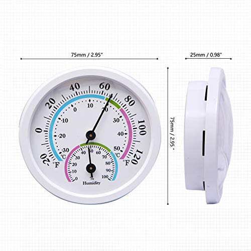 Mini Indoor Thermometer Hygrometer Analog 2 in 1 Temperature Humidity Monitor Gauge for Home, Room, Outdoor, Offices, Display Mechanical Diameter 75mm-2 Pack (No Battery Needed)-White - color: White 2 Pack