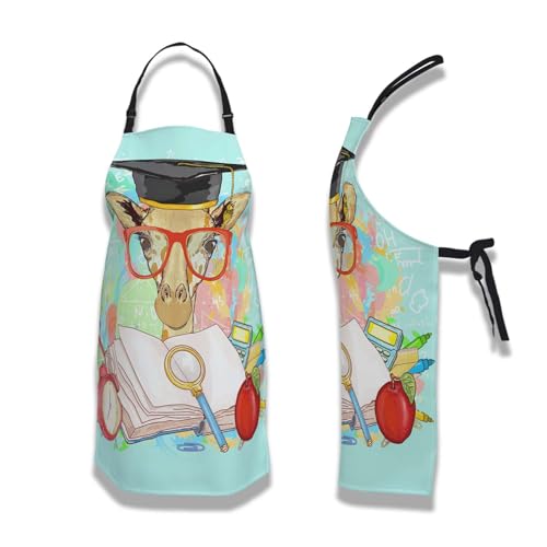 Kitchen Apron for Women Animals Students Giraffe Cooking Aprons for Men for Cooking Restaurant BBQ Painting Crafting Gardening 27” (W) x 31” (H), Waterproof Apron - color: Animals Students Giraffe