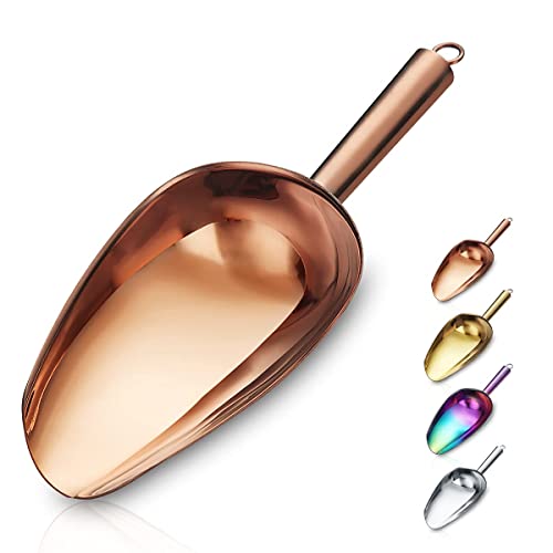 Berglander Stainless Steel Rose Gold Ice Scoop 6 OZ, Titanium Copper Plating Metal Ice Scooper For Ice Maker Multipurpose For Candy Wedding Kitchen Bar Party Pet Animal Dog Food Scoop Beach Shovel - color: 4. Rose Gold
