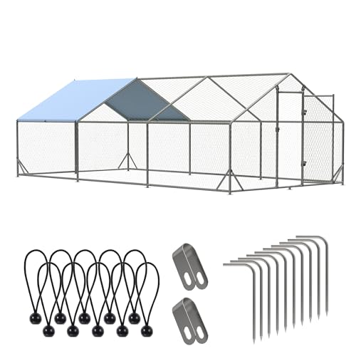 Large Metal Chicken Run Walk-in Poultry Cage Spire-Shaped Chicken Coop with Waterproof and Anti-Ultraviolet Cover for Outside,Backyard and Farm,19.6' L x 9.8' W x 6.4' H - color: Spire-Shaped Roof, size: 235.2"L x 118.0"W x 78.0"H