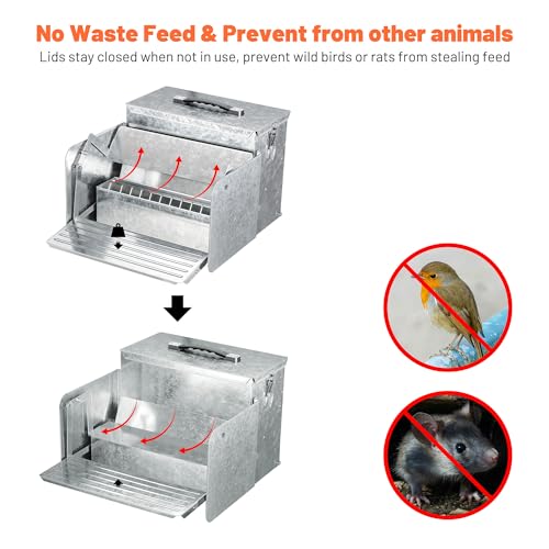 Yescom 26lbs Automatic Treadle Chicken Feeder Portable with Lock Rat Proof | Weatherproof Galvanized Steel Trough Poultry Farm Tank 12L for 6-12 Chicken 10 Days