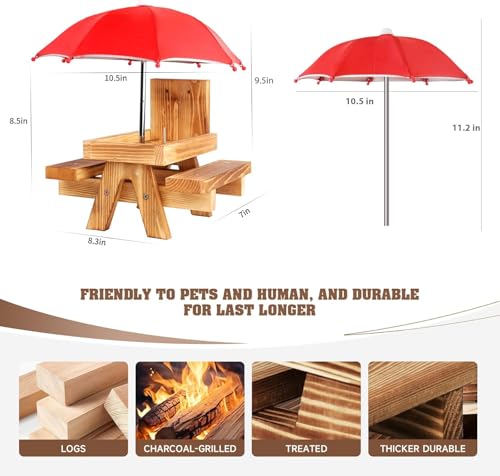 Gnodary Squirrel Feeder with Umbrella, Squirrel Feeders for Outside, Squirrel Picnic Table Feeder - Chipmunk Feeder Hold Corn, Corn Cob, Peanuts (Bright-Red) - color: Bright-Red