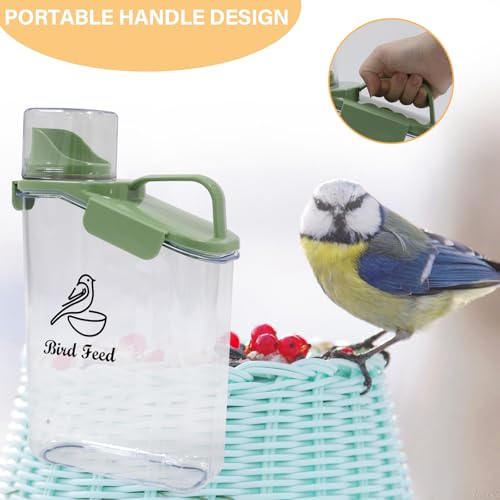 Bird Seed Storage Container Portable-3 Qt/2.8 L Clear Plastic Airtight Wild bird Seed Dispenser food with Measuring Cup|BPA Free-Green - color: Green
