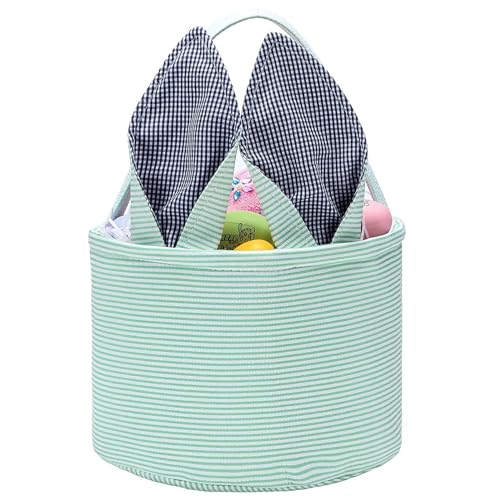 Easter Basket Easter Egg Hunting Basket Easter Bunny Basket Candy Egg Basket Gift Buckets Seersucker Egg Basket Bags for,Personalized Bags - color: B-Mint