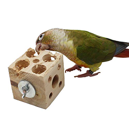 QBLEEV Bird Wooden Block Puzzle Parrot Chicken Foraging Toys, Small Animal Shredding Teething Parakeet Cockatiel Conure Budgie Cage Toys - size: L-3.15“