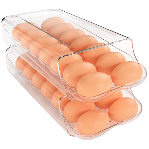 theaoo Egg Holder for Fridge, Automatic Rolling Egg Container, Clear, 2Pack | Quick Removable Inner Tray For Easy Egg Loading. Stackable Egg Dispenser For Refrigerator Storage and Organization - color: Clear, size: Pack of 2