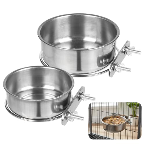 Pet Cage Bowls, 2 Pack Stainless Steel Pet Hanging Bowl, Bird Food Water Bowl for Cage, Crate Dog Bowl, Parrot Feeding Cups for Chinchilla Finches Puppy Cat Rabbit Guinea Pig