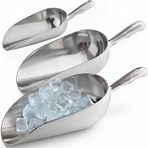 [Set of 3] 24oz + 58oz + 85oz Metal Scoops for Ice Machine - Large Aluminum Ice Scoop Bundle - Hand Wash Only