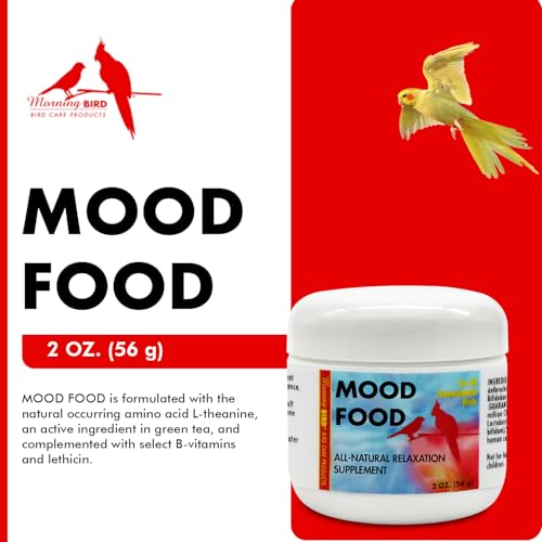 Mood Food 2 oz – Natural Calming Supplement for Birds – Non-Sedating Formula – Helps Reduce Stress, Aggression & Feather Plucking – Gentle Support with Amino Acids & B Vitamins | Promotes Natural Stress, Aggression & Feather Plucking Reduction – Gentle B-