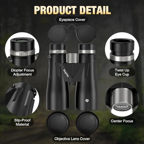 15x52 High Power Binoculars for Adults Hiking Safari Travel Sports | Bright BAK4 Prism,FMC Lens,Shockproof,Waterproof,Fogproof for Stargazing