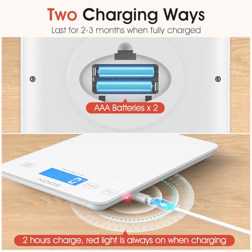 33lb Kitchen Scale 0.1oz Precision,Batteries & Type-C Charging(White) | Compact Food Scale with 5 Units & Tare Function, LCD Backlit Display, Easy to Clean, Ideal for Cooking Baking & liquids - color: White