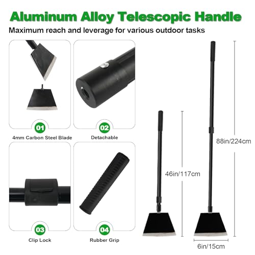 Floor Scraper Garden Shovel, Cleaning Remove Long Handle Tool 88in | Sturdy Tile Scraper for Ice, Tiles, Ceiling, Concrete, Tape, Glue, Wallpaper - Heavy Duty Sharp Blade (4mm Thickness)
