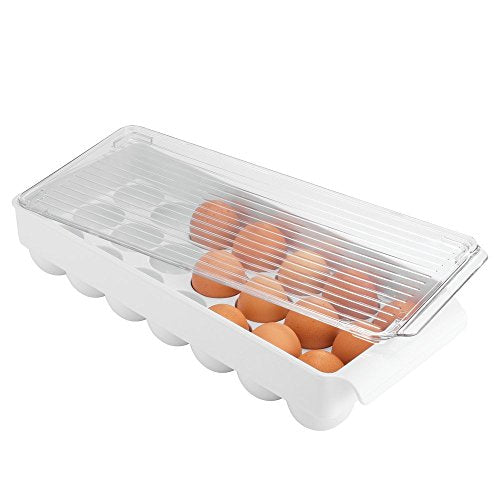 iDesign Plastic Egg Holder for Fridge with Lid, 21 Egg, Clear/White | Storage Container, Organizer Bin - color: Clear/White, style: Pack of 1