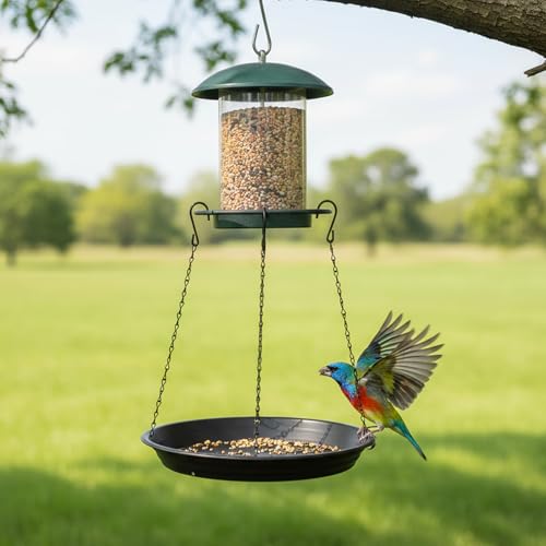 2 Sets 12.8'' Bird Seed Catcher Tray, Bird Feeder Platform Large Hanging Tray Squirrel Feeder Fits Most Feeders Catches Most Falling Seed and Husk for Outdoors, Backyard, Garden