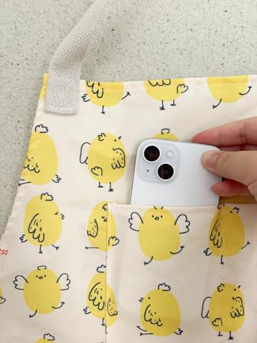 Full Egg Apron for Adult, 12 Deep Egg Pockets with Elastic Closure | Long Wasit Ties, 2 Chest & 3 Bottom Extra Tool Pockets, Adjustable Strap, Yellow Chick Printed, Egg Collect Gather Hold Apron - color: Yellow for Adult