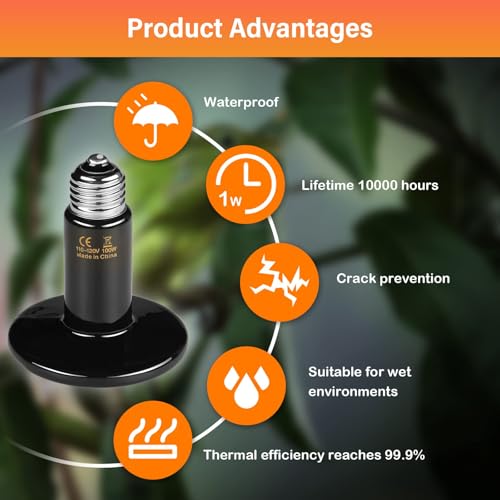 HealSmart Reptile Heat Lamp 100W 2-Pack Ceramic Heat Emitter, No Light Emitting Heat Bulbs for Amphibian Pet Brooder Coop Incubating Chicken, Lizard Bearded Dragon Turtle Snake Terrarium, Black - size: 100 Watts, style: D-85mm (3.35")