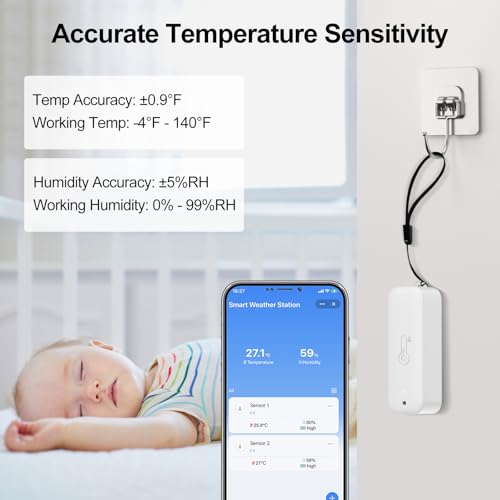 eMylo RTH11 Add-On Temperature Humidity Sensor, IP65 Weather-Resistant | Indoor Outdoor Remote Sensor, 492 ft Range, Requires eMylo WiFi Base Station for App Monitoring, Base Station Not Included
