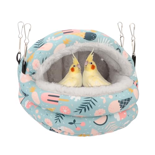Bird Nest House Winter Warm Bird Bed for Cage, Medium, Blue | Soft fleece warm, plastic support plate anti-collapse, removable washable pad, dual mount, for parakeets/cockatiels/conures - color: Blue, size: Medium