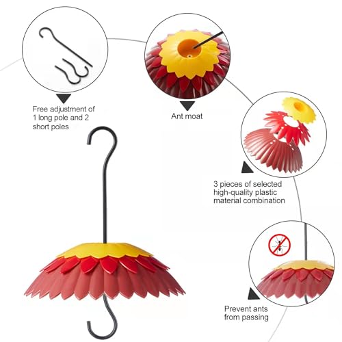 8" Hummingbird Feeder Rain Guard Dome Cover, Ant Moat, Red 2Pcs | for Small Humming Bird Feeder Outdoors Hanging, Umbrella Shade from Sun/Rain/Snow Keep Nectar Cool, 3 Adjustable Hooks - color: Dark Red x2