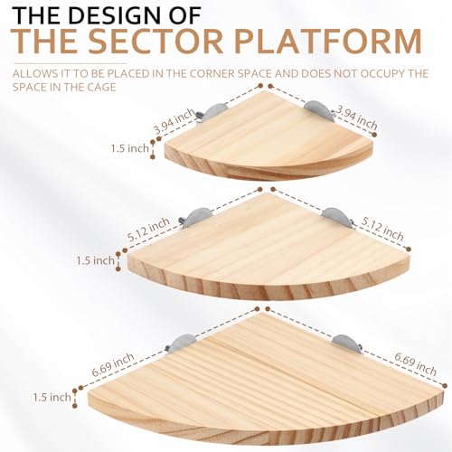 Wettarn 6 Pcs Bird Perch Platform Bird Corner Parrot Perch Corner Wooden Stand Sector Playground Cage Accessories Shelf for Parakeet Conure Cockatiel Budgie Gerbil Rat (Assorted Sizes,Platform) - color: Beige, size: 7.1 x 7.1 inches