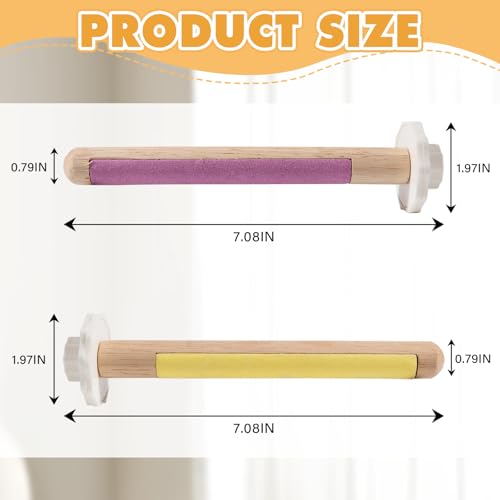 Wooden Bird Perch Stand with Grinding, 2Pcs Parrot Cage Stand Branch, No Hurt Foot Claw Grinding Bird Perch for Cockatiels, Parakeets, Lovebirds - color: Purple+Yellow