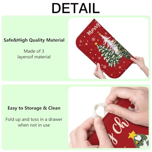 Christmas Kitchen Countertop Dish Drying Mat, Red Christmas Tree Snowflake Pattern Microfiber Kitchen Drying Mat, Washable Absorbent Countertop Xmas Winter Holiday Dish Mat Drainer,18x24Inch - color: christmas, size: 18" x 24"