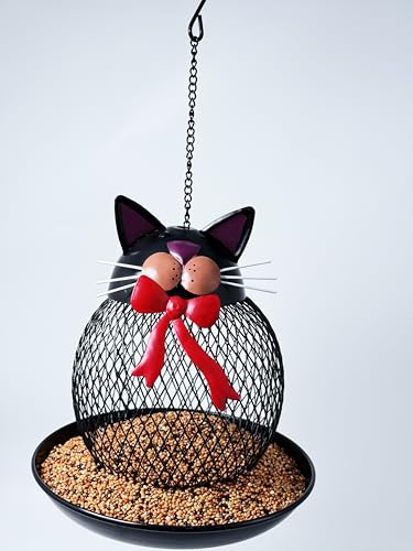 Upgraded Outdoor Bird Feeder, Squirrel-Proof Metal Wild Bird Feeder, Hanging Design, Perfect for Garden & Yard Decor, Cute Cat Shape