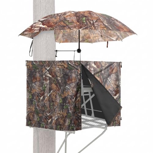 Feekoon Tree Stand Blind & Hunting Umbrella Kit, Camo Treestand Blind Cover with Portable Tree Stand Umbrella, Weather-Resistant Hunting Concealment Screen for Deer & Turkey Hunt