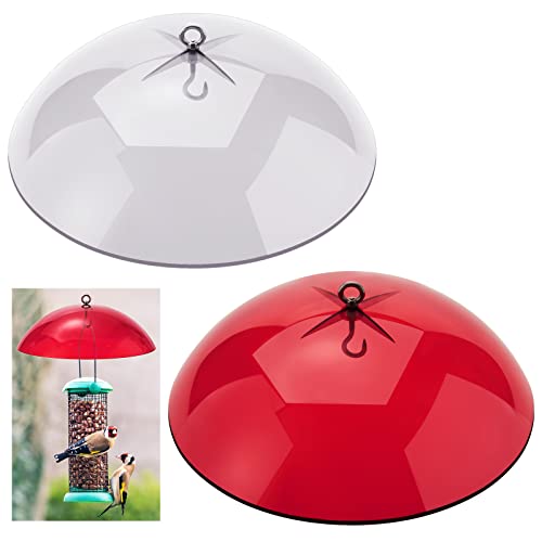 2 Pcs 10 Inch Squirrel Baffles Plastic Bird Feeders Protective Cover Dome Rain Proof with Hooks for Hanging Bird Seed Covers Rain Guards(Clear, Red) - color: Clear, Red