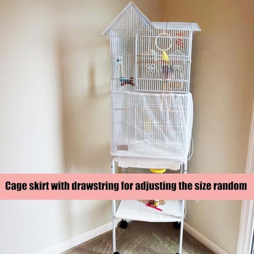 Bird Cage Seed Catcher, Large Bird Cage Cover, 75-118'' Universal Adjustable Birdcage Cover Skirt Soft Airy Nylon Mesh Net for Parakeet Macaw African Round Square Cage, White - color: White