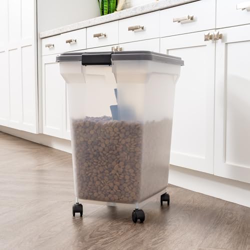 IRIS USA Dog Food Storage Container, Up to 58 lbs, Dark Gray, Made in USA | Includes 2-Cup Scoop & Wheels, Airtight Seal, BPA-Free, Bird Seed, Cat food, Cat Litter, Chicken Feed, Pellets - color: Dark Gray, size: 58 lbs